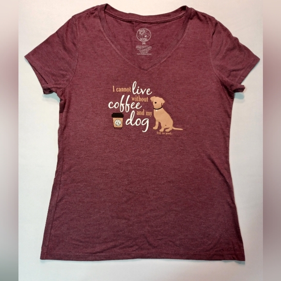 Dog Is Good Tops - Dog's Mom Women's Maroon Dog and Coffee Tee